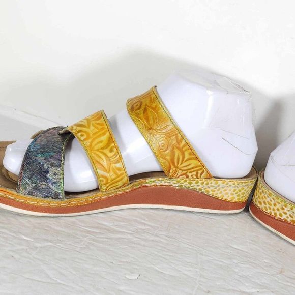 Spring Step Women's Ciro 39 US8-8,5 Leather Yellow Floral strappy Wedge sandals - Picture 9 of 13